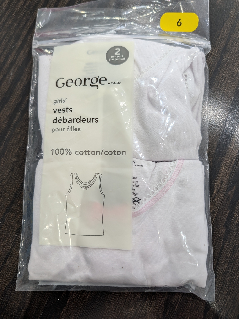 5/$35 George Girls’ Cotton Tank Tops 2-Pack – Size 6 White Undershirts